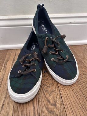 Sperry Top-Sider Crest Vibe Plaid Sneakers Black Watch Tartan Blue Green 8.5